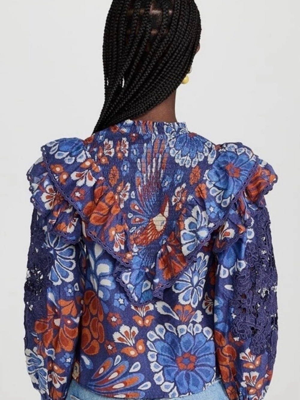 Farm Rio Floral Ruffle High-Neck Blouse - Picture 2 of 7
